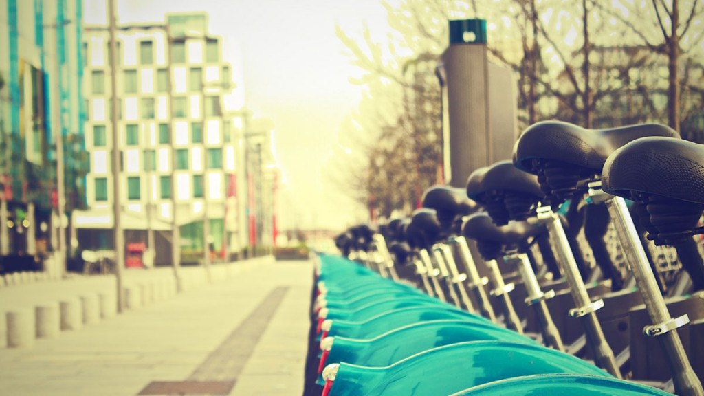 Bicycles parked on a city street